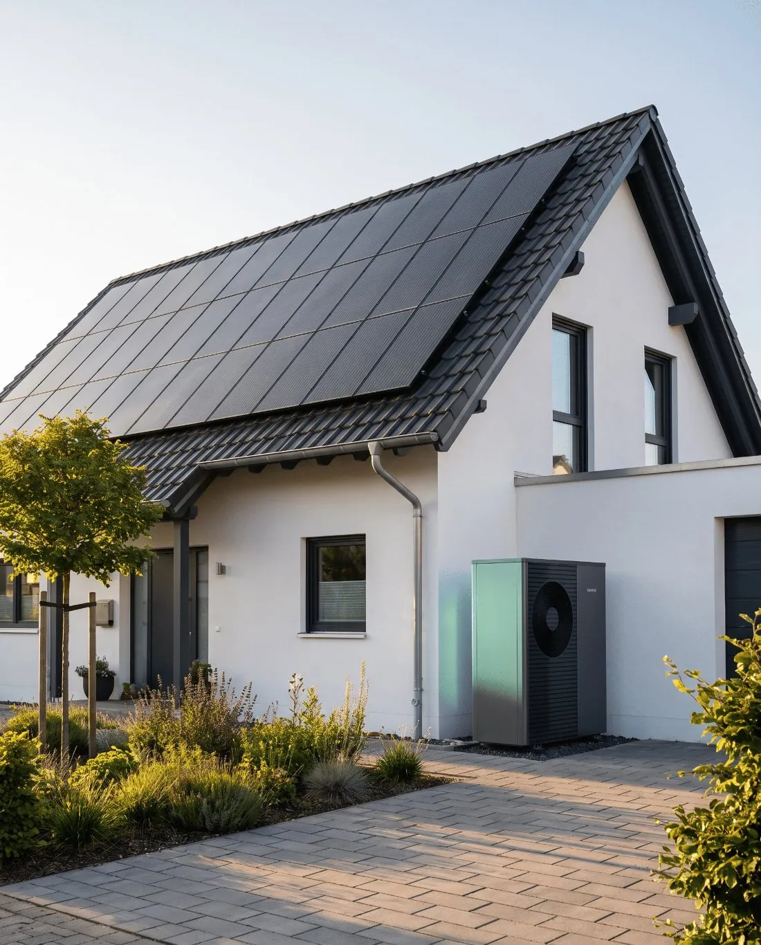 Photovoltaik und Wärmepumpe an einem Wohnhaus
